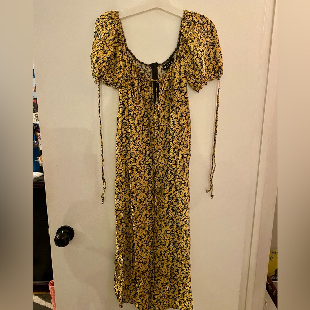 Motel Rocks Yellow and Black Floral Midi Dress
